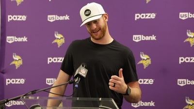 Minnesota Vikings quarterback Carson Wentz answers questions after the game against the Los Angeles Chargers (AP) Minnesota Vikings quarterback Carson Wentz answers questions after the game against the Los Angeles Chargers (AP)