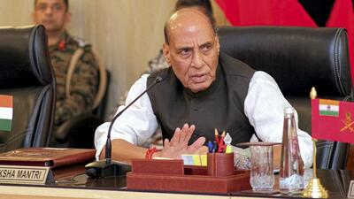 Defence Minister Rajnath Singh during Army Commanders’ Conference in Jaisalmer. (@SpokespersonMoD) Defence Minister Rajnath Singh during Army Commanders’ Conference in Jaisalmer. (@SpokespersonMoD)