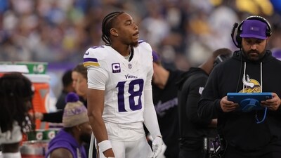 Minnesota Vikings wide receiver Justin Jefferson (18) stands on the sideline during the first half vs Chargers (AP) Minnesota Vikings wide receiver Justin Jefferson (18) stands on the sideline during the first half vs Chargers (AP)