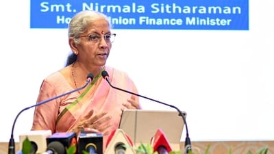 Union Finance Minister Nirmala Sitharaman speaks during the inauguration of a new Central Goods and Services Tax (CGST) Bhawan, in Ghaziabad, Uttar Pradesh. (PTI) Union Finance Minister Nirmala Sitharaman speaks during the inauguration of a new Central Goods and Services Tax (CGST) Bhawan, in Ghaziabad, Uttar Pradesh. (PTI)