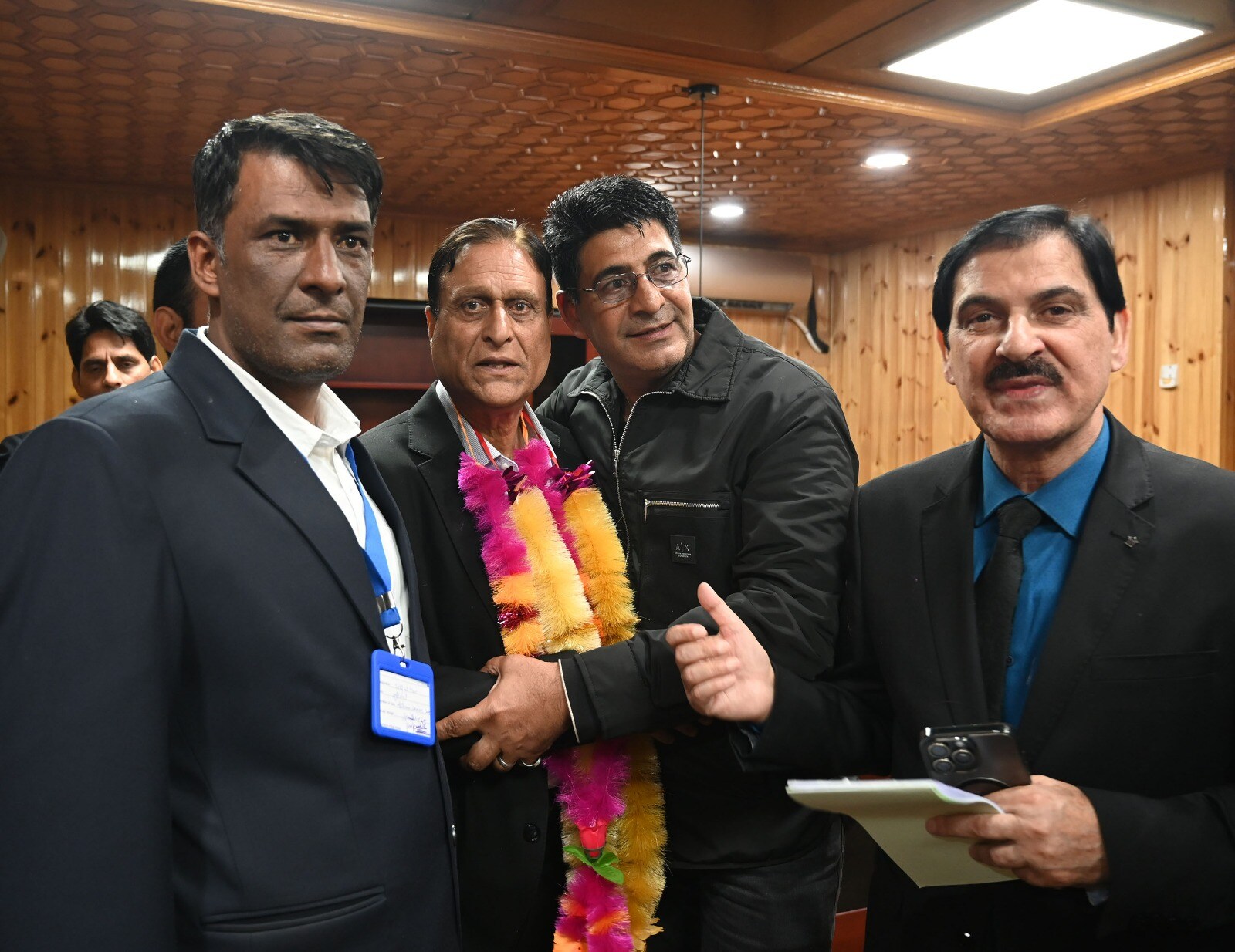 Winners of Rajya Sabha seat for Jammu and Kashmir Srinagar, on 24 October 2025. (HT Photo/Waseem Andrabi) Winners of Rajya Sabha seat for Jammu and Kashmir Srinagar, on 24 October 2025. (HT Photo/Waseem Andrabi)
