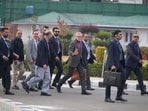 Chief minister Omar Abdullah arrives for the Rajya Sabha elections in Srinagar on Friday. (Waseem Andrabi /HT) Chief minister Omar Abdullah arrives for the Rajya Sabha elections in Srinagar on Friday. (Waseem Andrabi /HT)