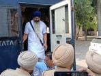 Death-row convict Balwant Singh Rajoana heading to the Government Dental College, Patiala on Friday. (HT Photo)
