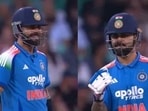 Virat Kohli celebrates after scoring a single in SCG. Virat Kohli celebrates after scoring a single in SCG.