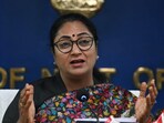 Delhi Chief Minister Rekha Gupta addresses a press conference. 