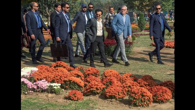 Jammu and Kashmir chief minister Omar Abdullah during the inauguration of Chrysanthemum Garden, in Srinagar, on Saturday. (ANI)