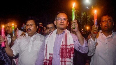 Congress MP Gaurav Gogoi takes part in a candlelight march demanding justice for late singer Zubeen Garg, in Guwahati. (PTI) Congress MP Gaurav Gogoi takes part in a candlelight march demanding justice for late singer Zubeen Garg, in Guwahati. (PTI)
