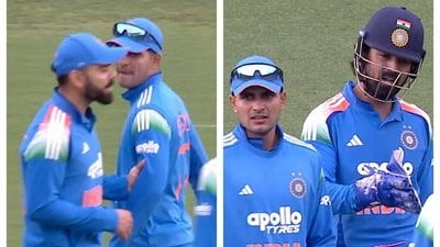 Virat Kohli dragged Shubman Gill and engaged in a discussion (Screengrab) Virat Kohli dragged Shubman Gill and engaged in a discussion (Screengrab)