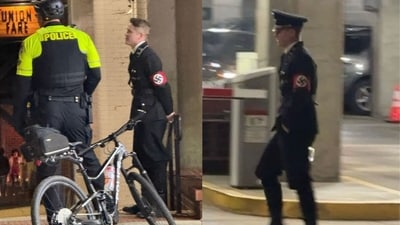 A man wore what appeared to be a Nazi uniform in Athens, Georgia, sparking outrage. (X/@StopAntisemites) A man wore what appeared to be a Nazi uniform in Athens, Georgia, sparking outrage. (X/@StopAntisemites)