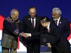 China’s Premier Li Qiang shakes hands with Timor-Leste’s President Jose Ramos-Horta during the signing ceremony of the declaration on the admission of the Democratic Republic Of Timor-Leste into ASEA.