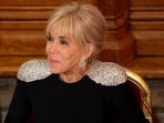 Brigitte Macron looks on during a State Banquet.