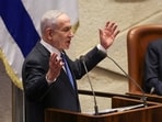 Israeli Prime Minister Benjamin Netanyahu speaks during the opening of the winter session of the Knesset, Israel’s parliament, in Jerusalem, October 20, 2025.