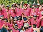 The Mulligans rejoice their victory in the Chandigarh Golf League at the Chandigarh Golf Club on Saturday. (Keshav Singh/HT)