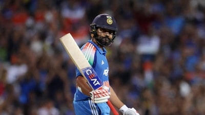 Rohit Sharma celebrates his century during the ODI match against Australia at Sydney Cricket Ground. (REUTERS)