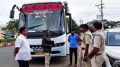 Police personnel intensify vehicle inspections to prevent future accidents and ensure road safety after the Kurnool bus accident. (ANI Video Grab)