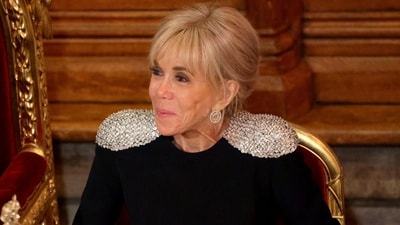 Brigitte Macron looks on during a State Banquet. (via REUTERS)