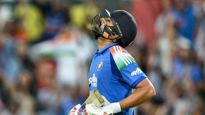 Rohit Sharma reacts after scoring a century (100 runs) during the third one-day international. (AFP) Rohit Sharma reacts after scoring a century (100 runs) during the third one-day international. (AFP)