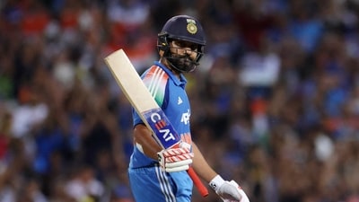India's Rohit Sharma celebrates after reaching his century (REUTERS)