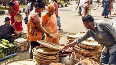 Devotees purchase bamboo baskets (soop) for the Chhath Puja festival, in Guwahati on Sunday.&nbsp; (Hafiz Ahmed/ANI)