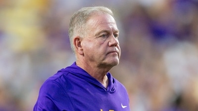 LSU Tigers head coach Brian Kelly looks on against the South Carolina Gamecocks. (IMAGN IMAGES via Reuters Connect)