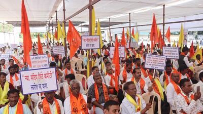 Mumbai, India – 07, Oct 2025: National OBC Reservation Rights Convention protest rally, at Azad Maidan opposing the recent move to grant reservation to the Maratha community through the Kunabi OBC category, NCP leader and Maharashtra Minister Chagan Bhujbal, along with other OBC leaders, attended the event to voice their opposition, in Mumbai, India, on Tuesday, Oct 07, 2025. (Photo by Bhushan Koyande/HT Photo) Mumbai, India – 07, Oct 2025: National OBC Reservation Rights Convention protest rally, at Azad Maidan opposing the recent move to grant reservation to the Maratha community through the Kunabi OBC category, NCP leader and Maharashtra Minister Chagan Bhujbal, along with other OBC leaders, attended the event to voice their opposition, in Mumbai, India, on Tuesday, Oct 07, 2025. (Photo by Bhushan Koyande/HT Photo)