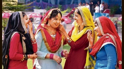 Students preparing for their performance during the 66th Panjab University Zonal Youth and Heritage Festival at SD College, Sector 32, in Chandigarh on a sunny Sunday afternoon. (Keshav Singh/HT)