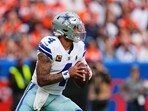 Dallas Cowboys quarterback Dak Prescott (4) drops back to pass in the second half against the Denver Broncos