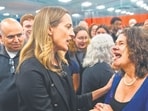 Democratic candidate for New Jersey governor Mikie Sherrill speaks to a crowd on October 11. (Getty Images)