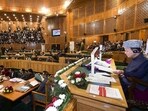 Jammu and Kashmir Speaker Abdul Rahim Rather conducts proceedings during the autumn session of the assembly in Srinagar on Monday. Jammu and Kashmir Speaker Abdul Rahim Rather conducts proceedings during the autumn session of the assembly in Srinagar on Monday.