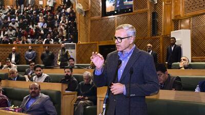 Jammu and Kashmir chief minister Omar Abdullah speaking during the autumn session of the assembly in Srinagar on Monday. (PTI Photo) Jammu and Kashmir chief minister Omar Abdullah speaking during the autumn session of the assembly in Srinagar on Monday. (PTI Photo)