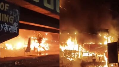 The fire eventually spread to other floors after the cylinders burst. (Screengrab/ANI) The fire eventually spread to other floors after the cylinders burst. (Screengrab/ANI)