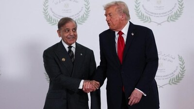 US President Donald Trump and Pakistani Prime Minister Shehbaz Sharif at the Egypt summit. (Reuters)