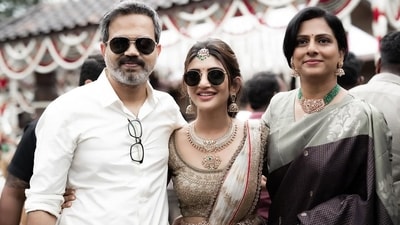 Sreeleela with Prashanth Neel and his wife, Likitha, at Bhuvan Gowda's wedding. Sreeleela with Prashanth Neel and his wife, Likitha, at Bhuvan Gowda's wedding.