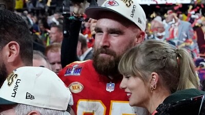 Travis Kelce and Taylor Swift embrace as they celebrate the Chiefs winning Super Bowl LVIII against the San Francisco 49ers (AFP) Travis Kelce and Taylor Swift embrace as they celebrate the Chiefs winning Super Bowl LVIII against the San Francisco 49ers (AFP)