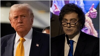 Trump's support for Milei (right) ahead of the vote included a $20 billion currency swap that is already signed and a proposed $20 billion debt investment facility. Trump's support for Milei (right) ahead of the vote included a $20 billion currency swap that is already signed and a proposed $20 billion debt investment facility.