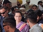 BJP MP and film actor Kangana Ranaut coming out of the Bathinda court on Monday. (Sanjeev Kumar/HT)