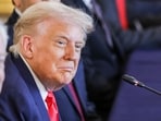 US President Donald Trump, left, during a bilateral meeting with Sanae Takaichi, Japan's prime minister, not pictured, at the Akasaka Palace state guest house in Tokyo, Japan.