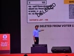Shiv Sena (UBT) leader Aaditya Thackeray addressing the Nirdhar rally at the NSCI Dome in Worli. (Photo by Bhushan Koyande/HT Photo) Shiv Sena (UBT) leader Aaditya Thackeray addressing the Nirdhar rally at the NSCI Dome in Worli. (Photo by Bhushan Koyande/HT Photo)