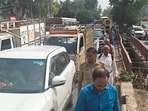 There was a massive jam on both sides of the road on Shastri Bridge in Prayagraj on Tuesday morning. (Sourced)