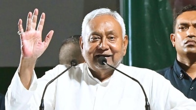 Bihar Chief Minister Nitish Kumar addressing a public rally for Bihar Assembly Elections 2025 at Phulwarisharif in Patna, Bihar, India, Saturday,25, 2025. (Photo by Santosh Kumar/ Hindustan Times)