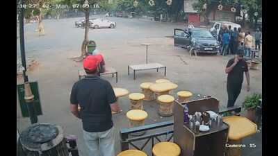 A CCTV grab showing the commotion (extreme right) in the market early Monday morning. (HT Photo)