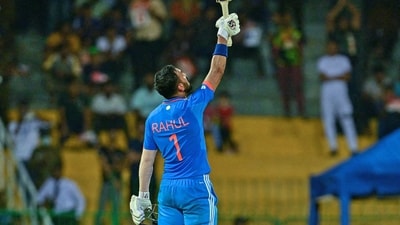 India's KL Rahul celebrates his century during the Super Fours match against Pakistan in the Asia Cup 2023 (ICC Twitter) India's KL Rahul celebrates his century during the Super Fours match against Pakistan in the Asia Cup 2023 (ICC Twitter)