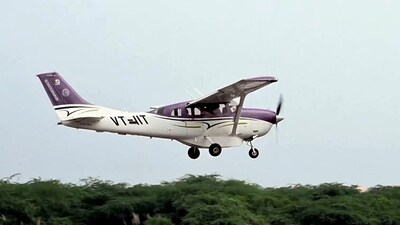 Kanpur: The aircraft to be used for the first cloud-seeding trial in the national capital takes off from Kanpur, Tuesday, Oct. 28, 2025. (PTI) Kanpur: The aircraft to be used for the first cloud-seeding trial in the national capital takes off from Kanpur, Tuesday, Oct. 28, 2025. (PTI)