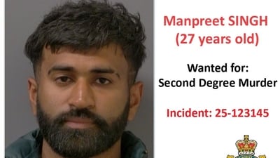 Manpreet Singh, 27, is wanted for murder in Canada (X/@NiagRegPolice) Manpreet Singh, 27, is wanted for murder in Canada (X/@NiagRegPolice)