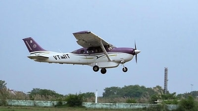 In this photo shared by Indian Institute of Technology, a plane takes off from Kanpur for New Delhi for a cloud seeding trial to combat air pollution in the capital, India, Tuesday, Oct. 28, 2025. (Indian Institute of Technology, Kanpur, via AP) (AP)
