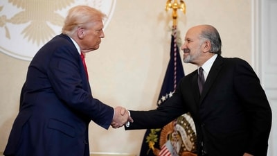 Trump shakes hands with Secretary of Commerce Howard Lutnick during a meeting with Japanese business leaders at the U.S. Ambassador's Residence on October 28, 2025 in Tokyo, Japan. (Getty Images via AFP) Trump shakes hands with Secretary of Commerce Howard Lutnick during a meeting with Japanese business leaders at the U.S. Ambassador's Residence on October 28, 2025 in Tokyo, Japan. (Getty Images via AFP)