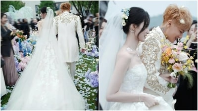 As per Metro.style, the wedding day unfolded like two stories in one: the ceremony, whimsical and bright; the reception, cosmic and cinematic. For the ceremony, Xu Yiyang wore and elegant lave gown with floor-grazing train. As per Metro.style, the wedding day unfolded like two stories in one: the ceremony, whimsical and bright; the reception, cosmic and cinematic. For the ceremony, Xu Yiyang wore and elegant lave gown with floor-grazing train.