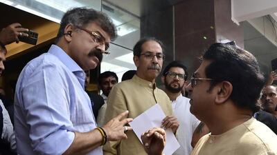 Mumbai, India - Oct. 14, 2025: Jitendra Awhad, Uddhav Thackeray, Aditya Thackeray and Raj Thackeray, after meeting CEO and State election commissioner, regarding local self-government body and municipal corporation elections, at Mantralaya in Mumbai, India, on Tuesday, October 14, 2025. (Photo by Anshuman Poyrekar/Hindustan Times) (Anshuman Poyrekar/HT Photo) Mumbai, India - Oct. 14, 2025: Jitendra Awhad, Uddhav Thackeray, Aditya Thackeray and Raj Thackeray, after meeting CEO and State election commissioner, regarding local self-government body and municipal corporation elections, at Mantralaya in Mumbai, India, on Tuesday, October 14, 2025. (Photo by Anshuman Poyrekar/Hindustan Times) (Anshuman Poyrekar/HT Photo)