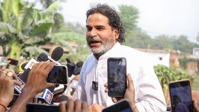 Jan Suraaj chief Prashant Kishor speaks to the media amid campaign for Bihar Assembly polls in West Champaran, Bihar. (PTI file) Jan Suraaj chief Prashant Kishor speaks to the media amid campaign for Bihar Assembly polls in West Champaran, Bihar. (PTI file)