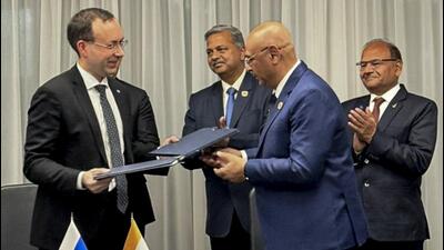 Prabhat Ranjan from Hindustan Aeronautics Limited (HAL) and Oleg Bogomolov from United Aircraft Corporation (UAC) during an MoU signing for production of civil commuter aircraft SJ-100, at Moscow in Russia. (@HALHQBLR) Prabhat Ranjan from Hindustan Aeronautics Limited (HAL) and Oleg Bogomolov from United Aircraft Corporation (UAC) during an MoU signing for production of civil commuter aircraft SJ-100, at Moscow in Russia. (@HALHQBLR)